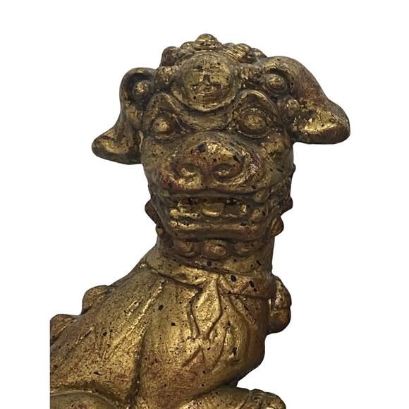 Vintage Brushed Gold Foo Dog Chinese Imperial Guardians Lion Bookends- A Pair - Picture 7 of 16